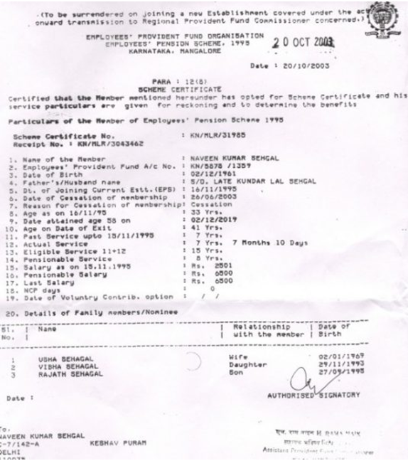 Specimen Scheme Certificate